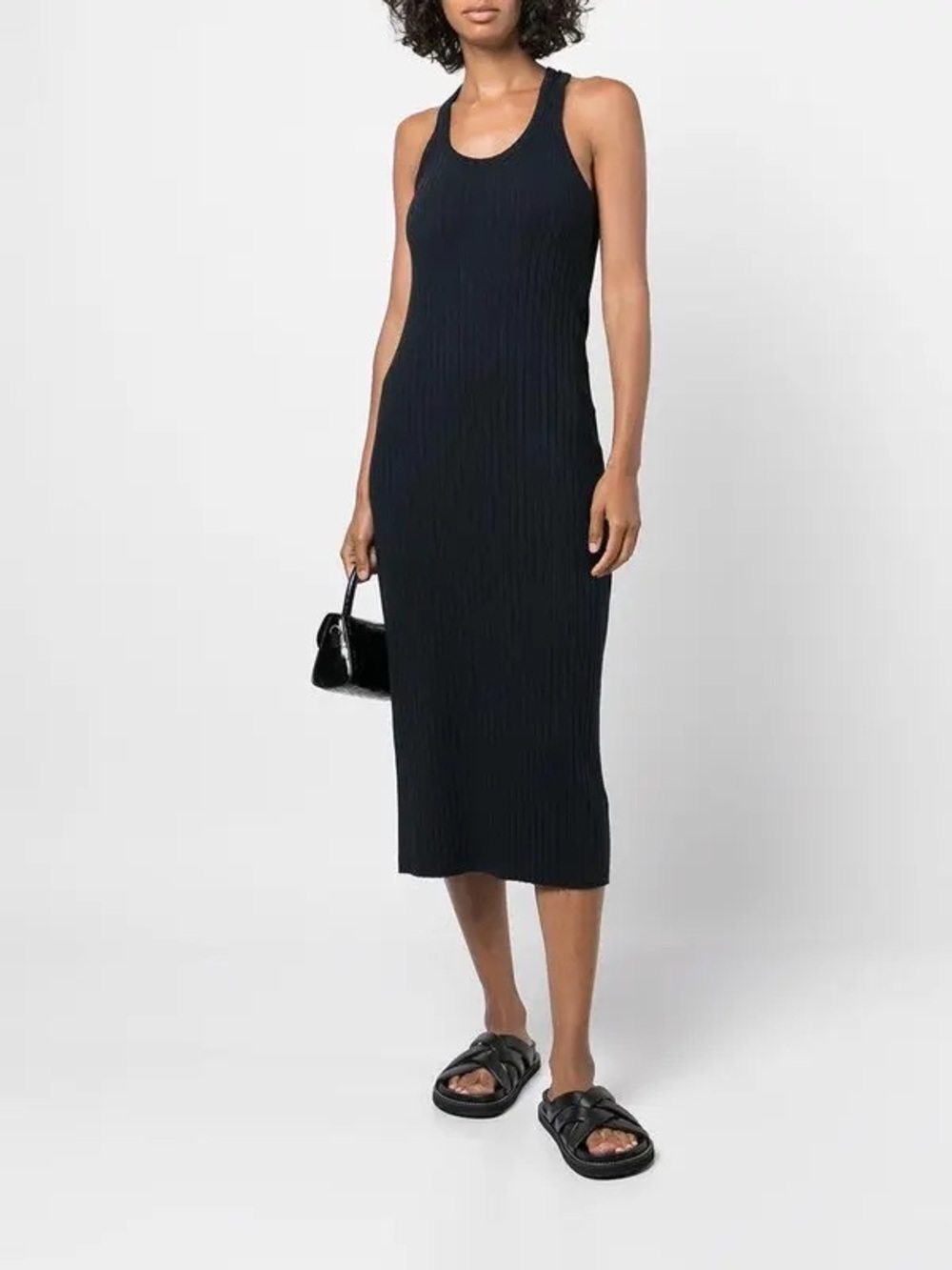 Vince Rib-Knit Scoop-Neck Tank Midi Dress Black XL